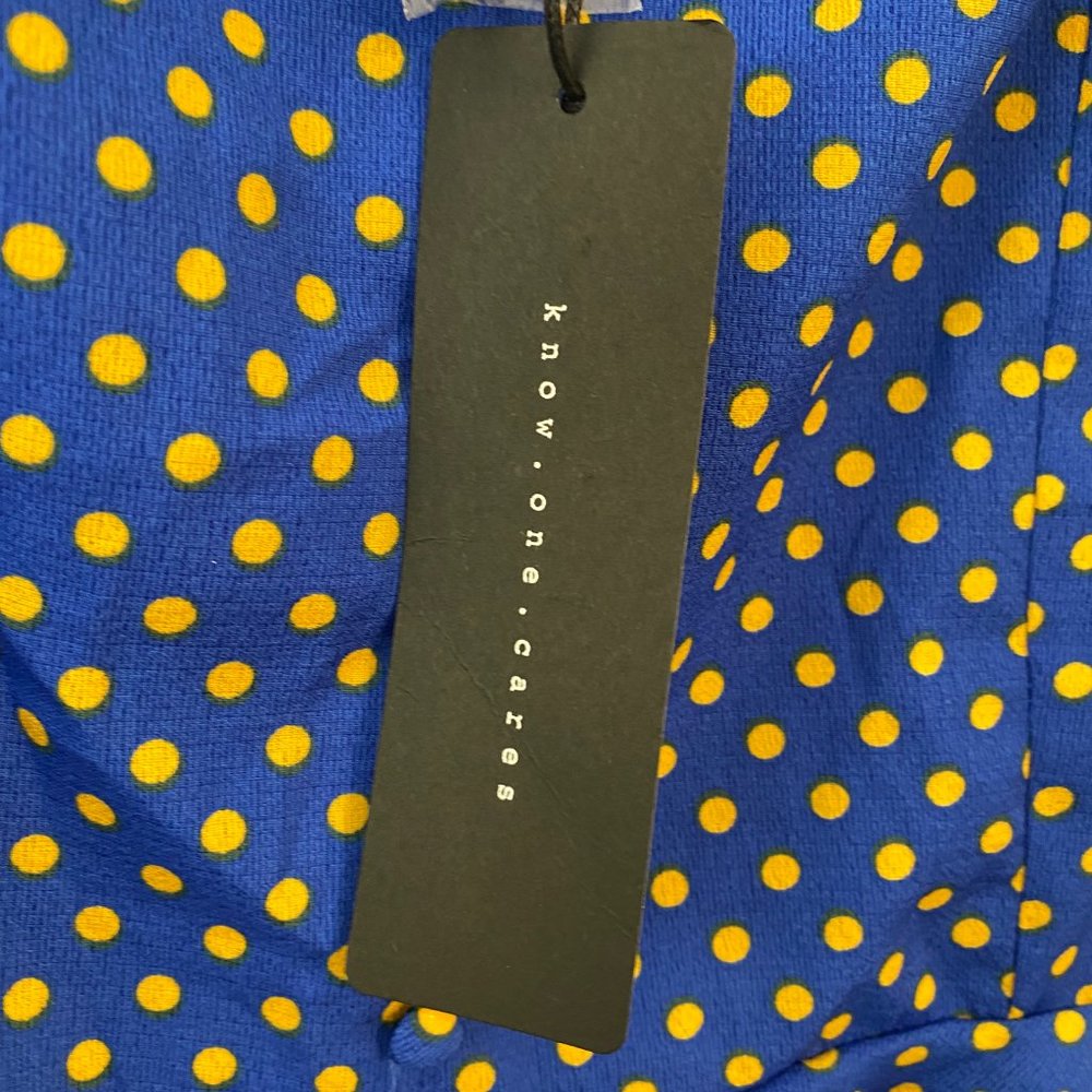 Blue Polka Dot Sweetheart Neck Peplum Long Sleeve Top - Size Large - Picture 9 of 10